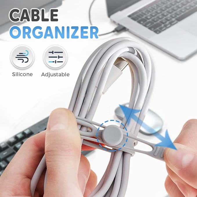 Data Cable Organizer,Multicolor Silicone Cable Ties,Reusable Cable Management Organizers,Multipurpose Elastic Cord Organizer For Bundling Earphone/Phone Charger/Computer Cords (10PCS)