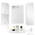 EASEHOLD Lighted Makeup Mirror with 3X Magnification, 3 Color Lights & Touch Sensor - Rechargeable Trifold Vanity Mirror for Travel, Desk, Home Use