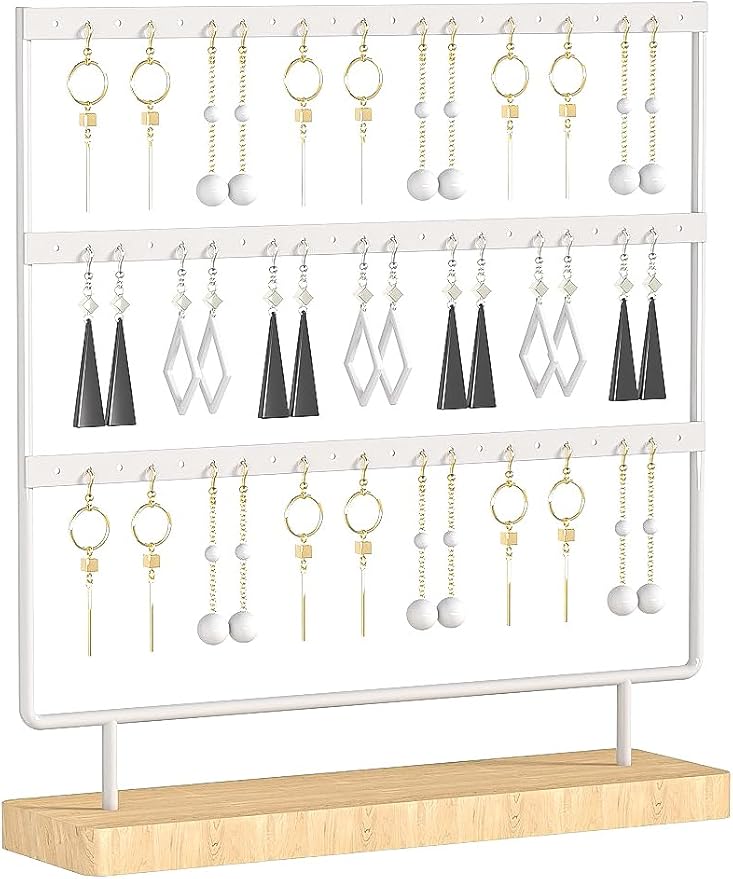 Earring Holder Organizer,Pierced Large Earrings Display Stand For Selling,Small Stud Earring Organizer Rack,Hoop Earring Storage Hanger Tree (White, 3 tier)