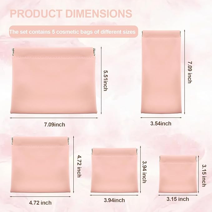 5Pcs Snap Closure Leather Organizer Pouch, Pouchic Leather Organizer, Storage Pouch（Pink）