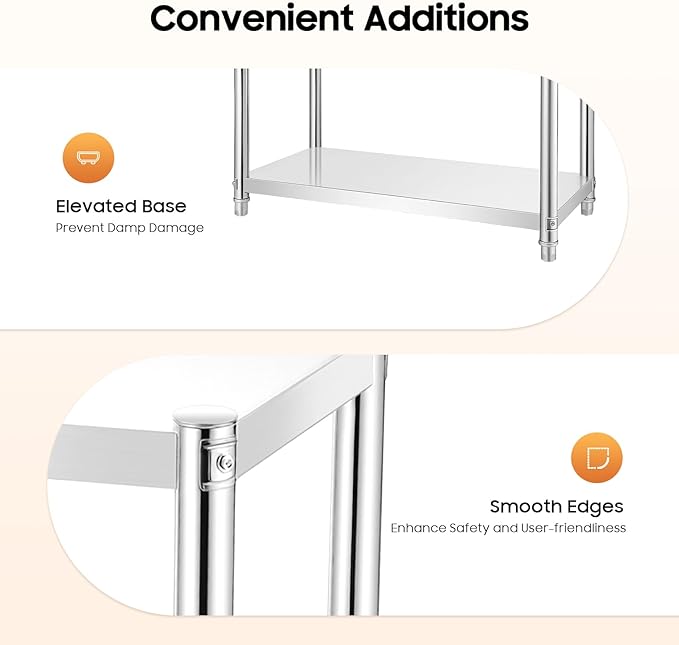 Metal Work Table,3 Tier Kitchen Storage Rack, Stainless Steel Shelving Unit Organizer with Adjustable Shelf for Pantry, Bathroom, Laundry Room, 66 lbs Load Capacity