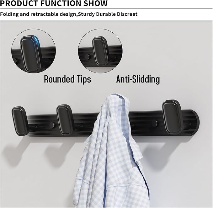 Coat Rack Wall Mount Black, 4 Hooks Rack Metal Coat Hanger Wall for Hanging Hat Purse and Robes, Towel Hook for Bathrooms and Entryway (1 Pack)