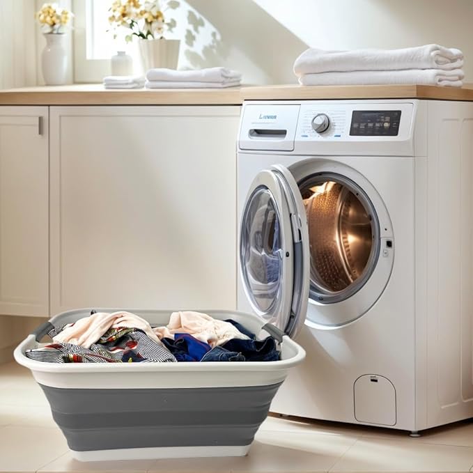 SAMMART 42L (11 Gallon) Collapsible Plastic Laundry Basket - Foldable Pop Up Storage Container/Organizer - Portable Washing Tub - Space Saving Hamper/Basket (1, Grey/Steel Grey)