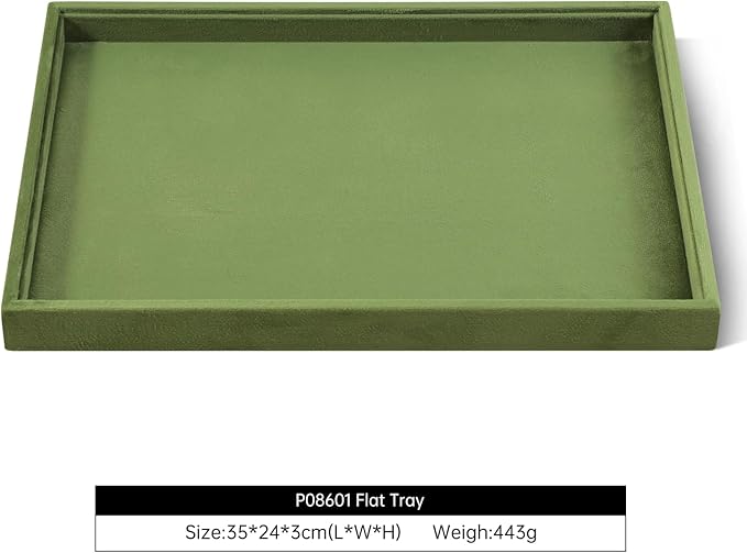 Velvet Stackable Jewelry Display Flat Tray For Ring Earring Necklace Bracelet, Bangle Pendant Storage Blank Plate, Shop Countertop Jewelry Dish Organizer (Olive Green)