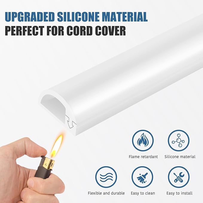 Silicone Wall Wire Hider, Side Open Wire Covers for Cords on Wall, 3.3FT Self-Adhesive Flexible Cord Hider for Mounted TV, Home Office, Cavity 0.63" W x 0.31" H