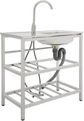 30" Stainless Steel Sink Kitchen Utility Sink with 360° Hot/Cold Faucet Freestanding Workbench 2 Layer Shelf Set for Modern Farmhouse Restaurant Hotel Garage and Laundry Room Outdoor Use