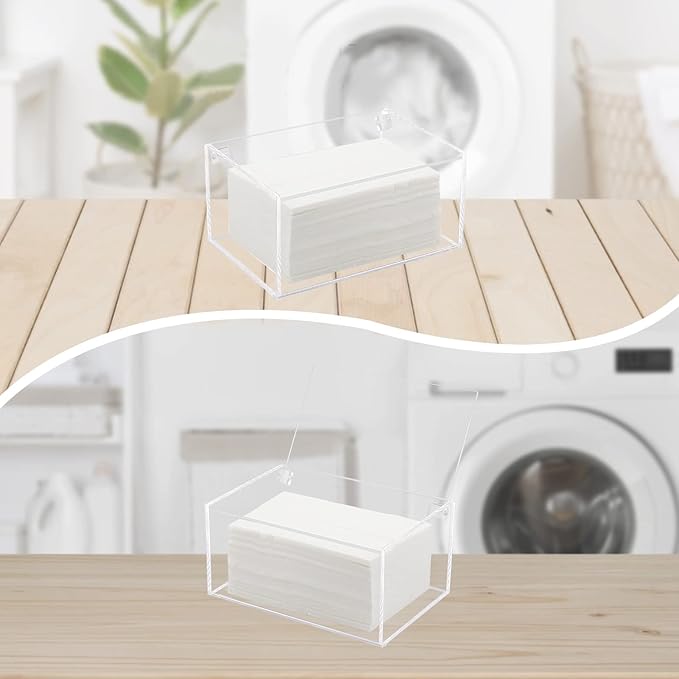 Acrylic Laundry Dryer Sheet Holder, Clear Dryer Sheets Container with Lid for Laundry Room, Clear