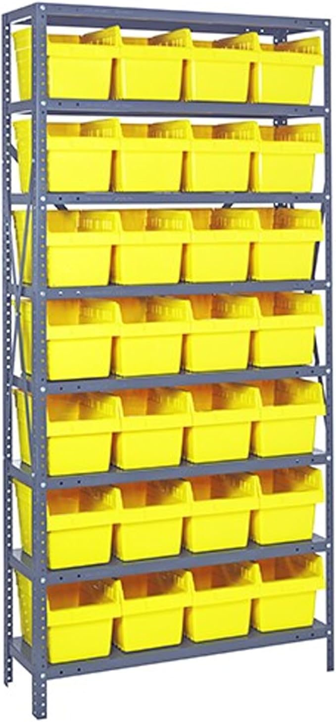 Quantum Storage Systems 1275-SB807YL Solid Heavy Duty 8 Shelves 28 STORE-MAX Yellow Bins 75" H x 36" W x 12" D