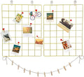 GBYAN Wall Grid 2 Pack Wire Photo Grid Panels Memo Board Wall Organizer(Gold)