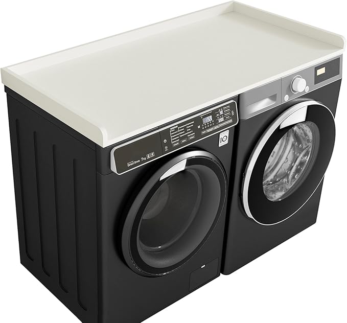 Kaboon Washer Dryer Countertop, Melamine Countertop with Edge Rails - 27.5" Depth x 54" Width Laundry Room Organization, White
