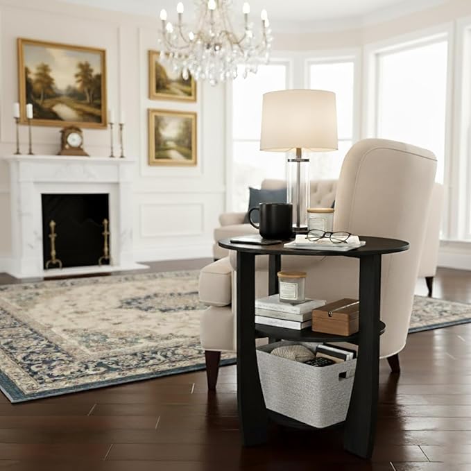 Round End Table with Storage Shelf,3 Tier Modern Side Table, Sofa Recliner Side Table,Accent Coffee Table,Nightstand for Living Room Bedroom for Small Spaces,19.7" D x 21.7" H