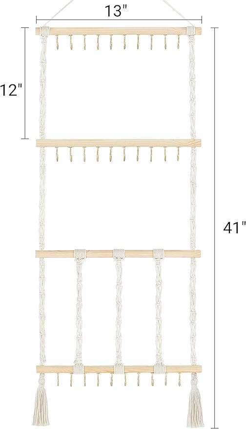 Dahey Headband Holder Bow Organizer for Girls Hair Bows Macrame Bow Holder Hair Accessories Hanger Necklace Display with 30 Hooks Wall Hanging Over Door Organizer Boho Nursery Decor for Baby's Room