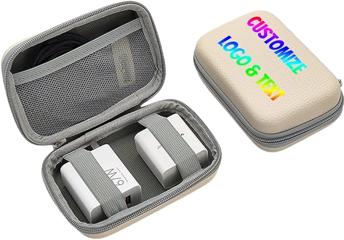 Custom Portable Protection Hard EVA Case – Personalized Logo/Text Travel Pouch for External Battery GPS, Hard Drive, USB Charging Cable – Universal Carrying Bag with Mesh Inner Pocket (Off-White)