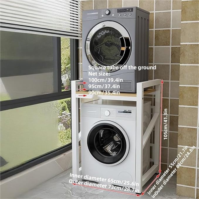 Over Washer and Dryer Storage Rack with Shelves, Freestanding Laundry Room Shelf Unit, Gap Shelf Laundry Stand, Space-Saving Organizer for Laundry Room(White)