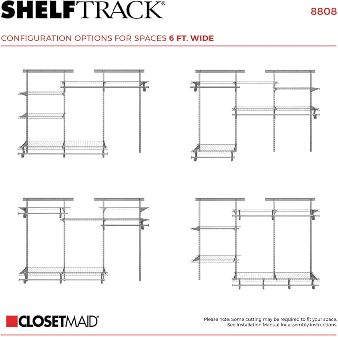 ClosetMaid ShelfTrack Wire Closet Organizer System, Adjustable from 4 to 6 Ft., With Shelves, Clothes Rods, Hardware, Durable Steel, Satin Chrome
