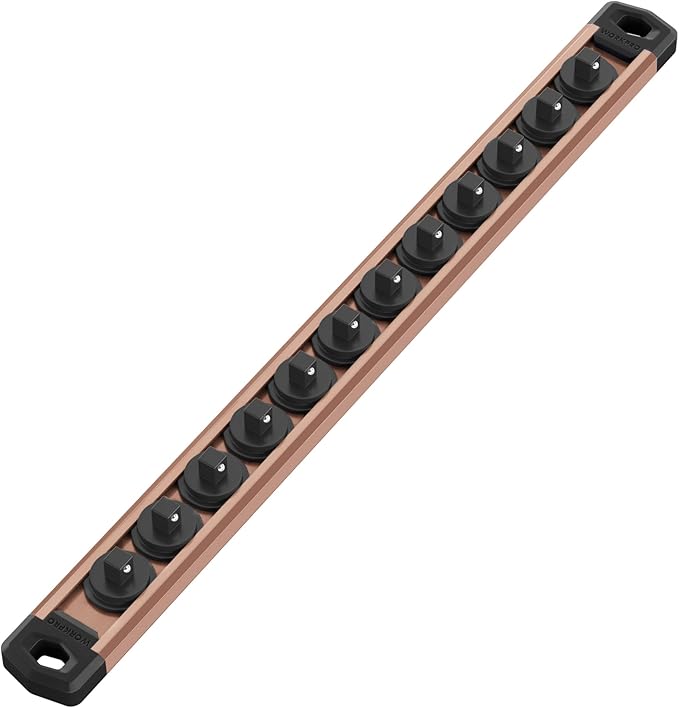 WORKPRO Magnetic Socket Organizer, 1/4-Inch Drive Aluminum Alloy Socket Rail, Heavy Duty Socket Holder, Socket Rack Kit 1/4-Inch x 12 Clips Champagne (Socket not Included)
