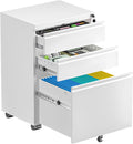 Bonusall 3 Drawer White File Cabinet, Fully Assembled Metal Rolling Filing Cabinet with Lock, Under Desk Drawer Filing Cabinets for Home Office Fit A4/Letter/Legal