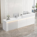 Receptionist Desk with LED Light，Wooden Salon Checkout Counter with Storage Drawer & Keyboard Tray Modern L-Shaped Reception Desk for Barbershop Office Company Store