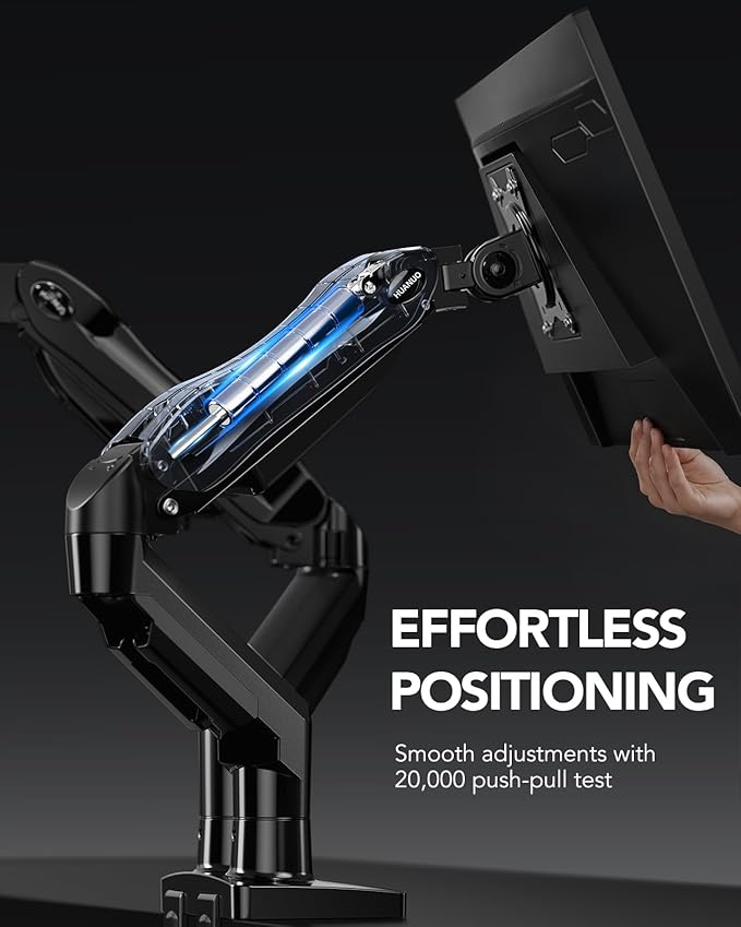 HUANUO Dual Monitor Stand, Fully Adjustable Monitor Desk Mount for 13–32″ Computer Screens, Full Motion VESA 75x75/100x100 with C-Clamp & Grommet Base, Each Arm Holds 4.4 to 19.8 lbs