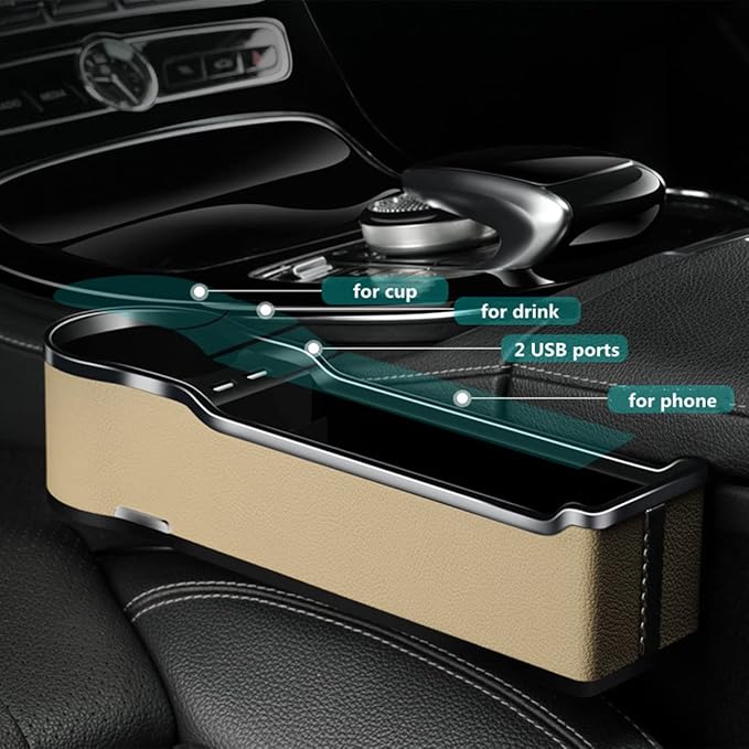 DEEYOTA a Gap Filler Organizer with Cup Holder, Car Seat Organizer Auto Console Side Storage Box Organizer for Car Front Seat (Black)