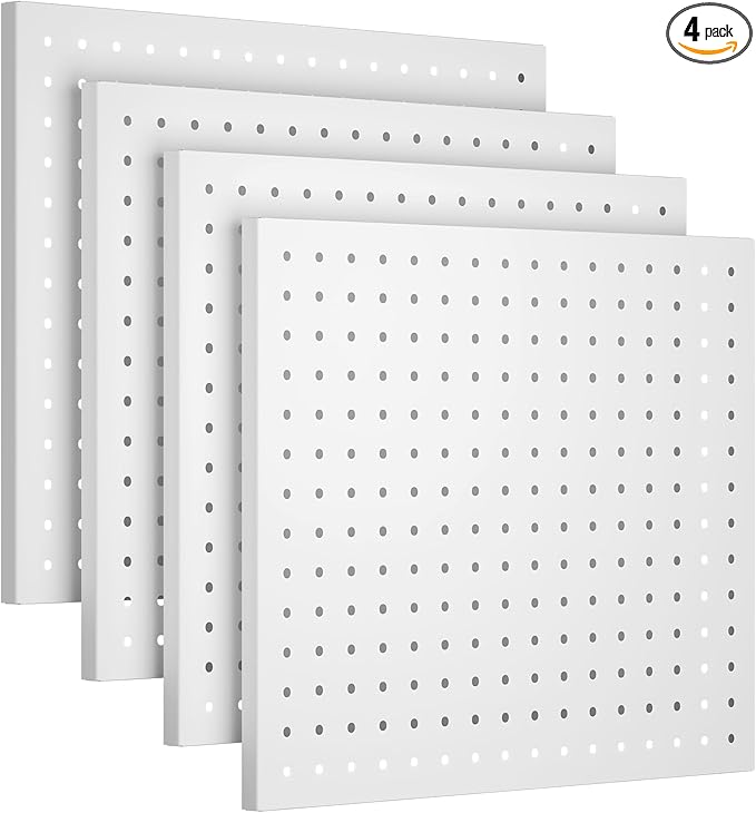 Metal Pegboard,4Pcs Peg Board Panels(12x16 inch) Wall Organizer,White Pegboard Panels Garage Tool Organizer with Screw for Entryway,Craft Room,Workbench