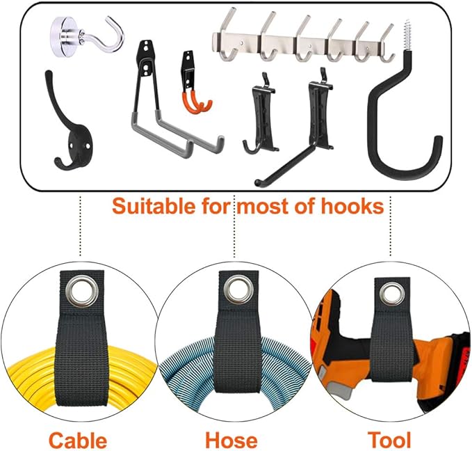 Heavy-Duty Storage Straps (Assorted 10 Pack) - Extension Cord Storage, Organizer, Cord Wrap Keeper, Cable Straps for Tools, Hoses, Rope, RV, Workshop and Garage Wall Storage and Organization