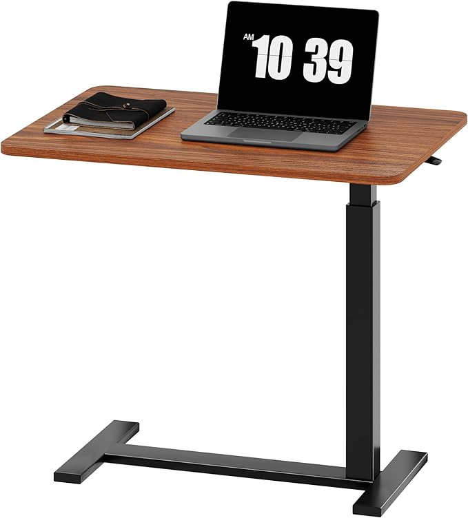 Sweetcrispy Overbed Bedside Table with Wheels, Adjustable Hospital & Home Use Bed Table, Rolling Laptop Table, Mobile Standing Desk, Rust