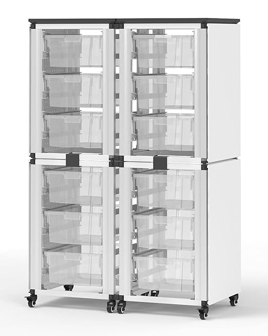 LUXOR MBS-STR-22-12L Modular Classroom Storage Cabinet - 4 Stacked modules with 12 Large Bins