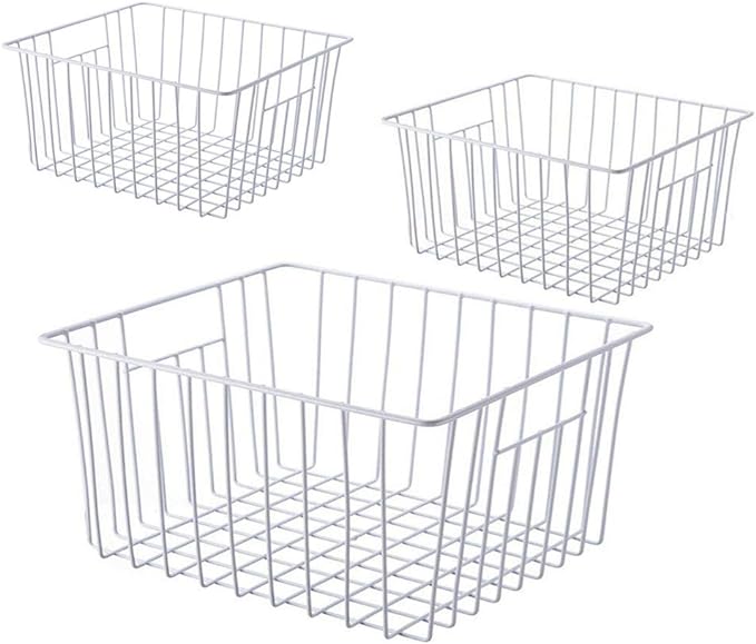 16inch Freezer Storage Organizer Baskets, Household Wire Refrigerator Bins with Built-in Handles for Cabinet, Pantry, Closet, Bedroom