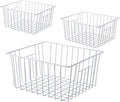 Upright Freezer Organizer Bins， Freezer Baskets for 14, 15 cu.ft Standup Freezer, Wire Storage Bins with Built-in Handles for Frozen Foods, Snacks, Vegetables, Fruits and More, 3Pcs , White