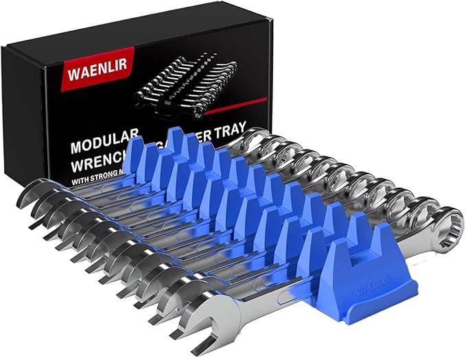 12PCS Magnetic Modular Wrench Organizer Set - Tool Drawer Storage Rack with Metric & SAE Labels, Wrench Holder with Magnet, Perfect Tool Gift for Men, father, boyfriend, DIYers & Mechanics (Blue)