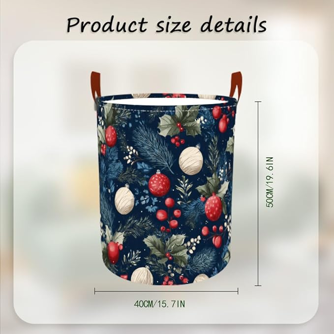 Laundry Hamper Winter Botanical Pattern Oxford Fabric Basket for Bedroom Bathroom Clothes Storage Foldable Laundry Container 15.7x19.7 Inch