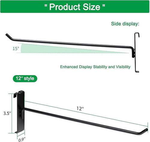12 Inch Gridwall Hooks, Grid Panel Hanging Hooks for Retail, Home, and Workspace Organization, Displays, and Storage Solutions(40Pack,Black)