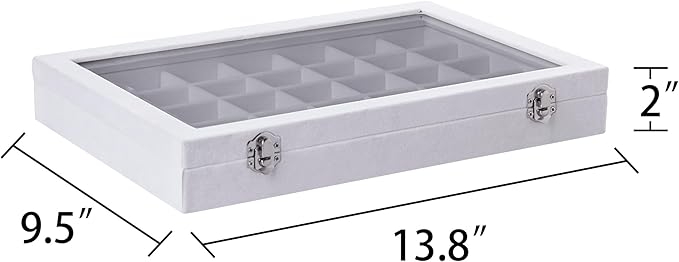 Frebeauty Velvet Jewelry Tray,35 Grid Jewelry Organizer with Clear Lid,Earring Holder Organizer Case with Clasp,Drawer Insert for Rings Studs,13.8 x 9.5 x 2 Inches,Gift for Women Girls(White)