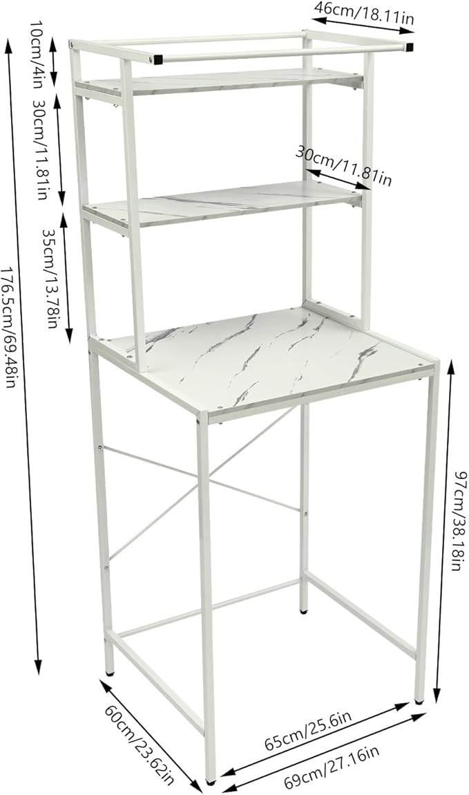 Over Washer and Dryer Shelves,Dryer Storage Shelf,3 Tiers Laundry Room Storage and Organizer Standing Shelf,Height Adjustable Laundry Room Shelves, Load-bearing Capacity 22lbs (White 3 Tiers)