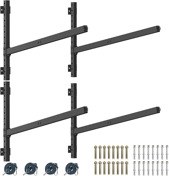 Kayak Storage Rack Heavy Duty, Adjustable Wall Mount Hanger for Indoor Garage & Outdoor Storage, Storage Rack for Kayak, Canoe, Surfboard & Paddle Board (Kayak Storage Rack Wall Mount 2)