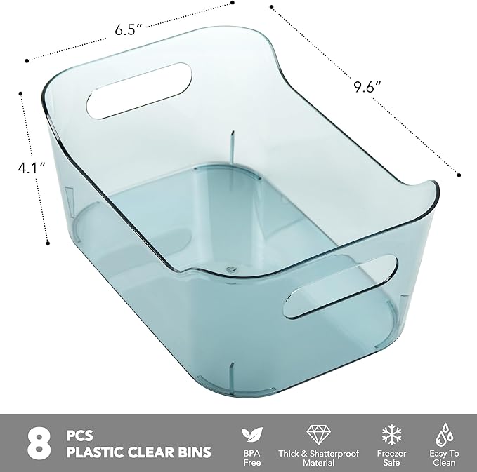 Tiawudi 8 Pack Plastic Storage Bins, Clear Pantry Organizers and Storage Containers, Multi-Use Organizer Bins for Kitchen, Bathroom, Office, Shelf, Fridge, Home Edit and Cabinet Organizers