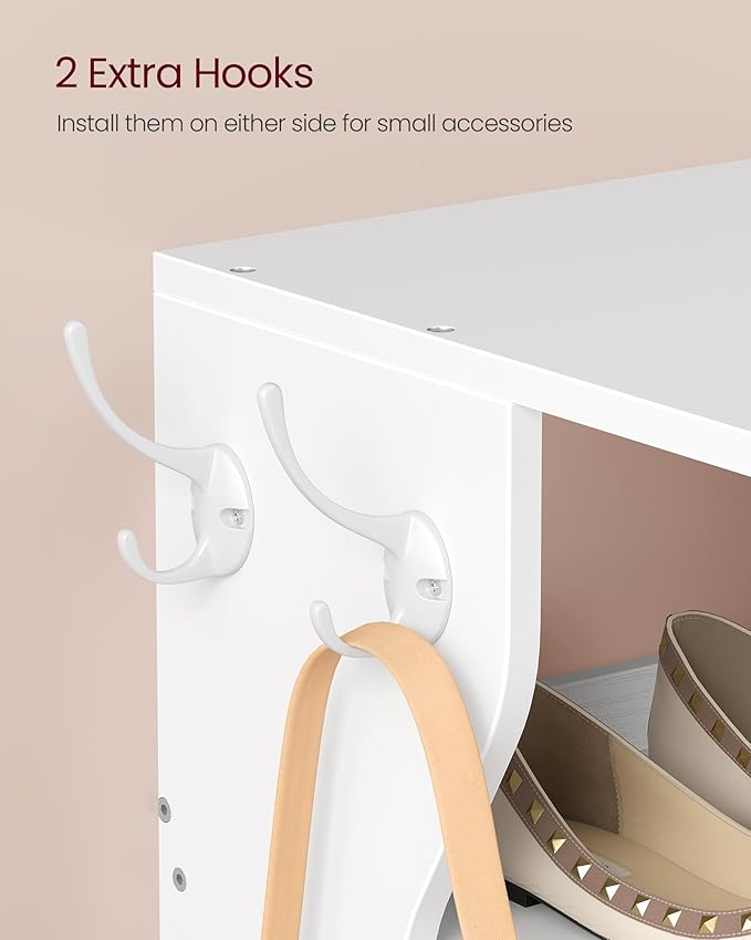VASAGLE 9-Tier Vertical Shoe Rack, Narrow Shoe Storage Organizer with Hooks, Slim Corner Tower Shelf, Space-Saving for Entryway and Bedroom, White ULBS210WB01