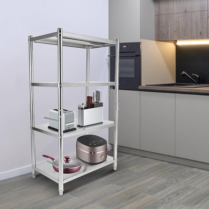 Storage Shelves, 4-Tier Wire Storage Shelves with Fall Protection Guardrail, UltraDurable Heavy Duty Steel Wire Rack Storage for Home & Garage Shelving