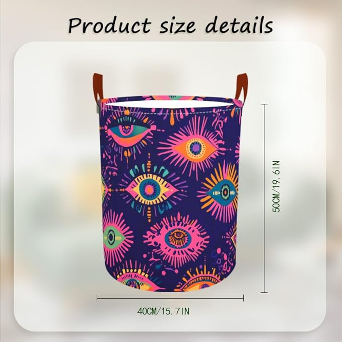 Laundry Baskets 15.7x19.7 Inch Large Colorful Eye Pattern Collapsible Laundry Hamper with Handles Oxford Fabric Clothes Storage Bin Foldable Dirty Clothes Organizer for Bedroom Bathroom Dorm