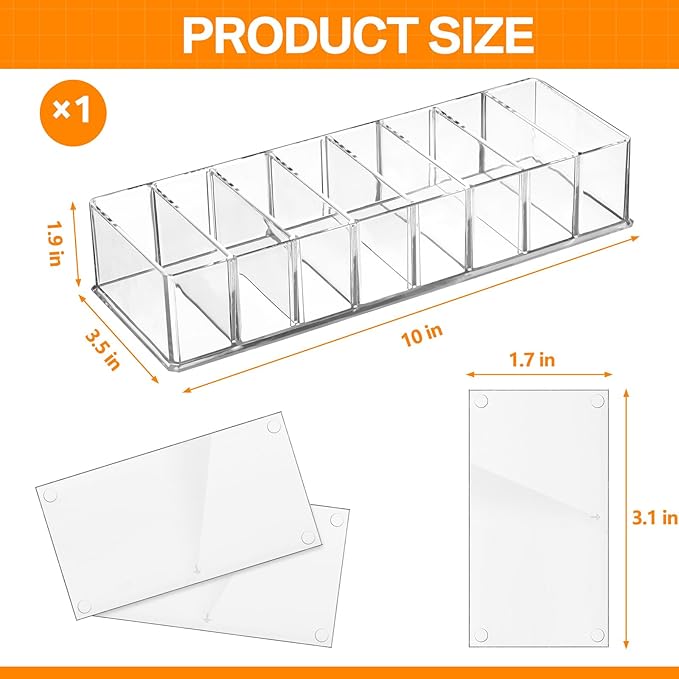 Tuanse 4 Pcs Acrylic Makeup Compact Organizer Detachable 8 Spaces Clear Vanity Drawer Organizer Eyeshadow Palette Storage for Lipstick Highlighter, Skincare Cosmetic Display Cases for Bathroom