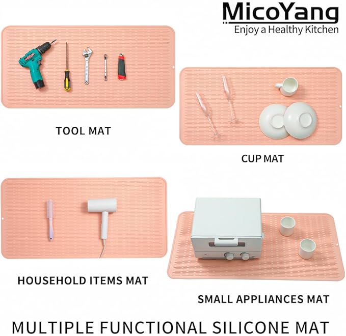 Silicone Dish Drying Mat for Multiple Usage,Easy clean,Eco-friendly,Heat-resistant Silicone Mat for Kitchen Counter or Sink,Refrigerator or Drawer Liner Pink 5XL 36inches x 18inches