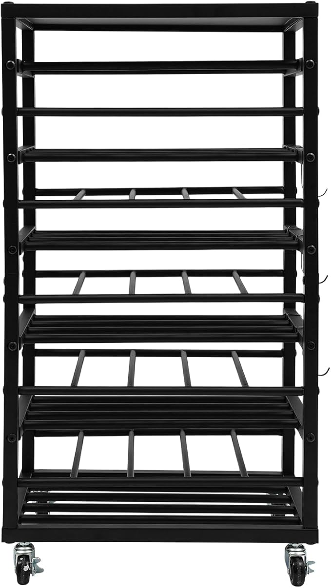 5-Tier Spray Paint Rack Organizer, Rolling Spray Bottle Holder with Storage Shelf, Metal Spray Paint Can Storage Holder, Aerosol Can Holder Rack for Garage, Craft Workroom (Black)