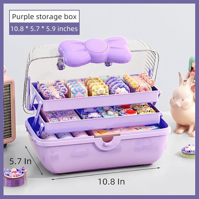 Bow Knot Hair Accessories Organizer Box Cute Dust Proof Childrens Jewelry Storage Box 3 Layers Plastic Storage Box for Hair Clips,Headbands,Hair Bands,Jewelry,Etc