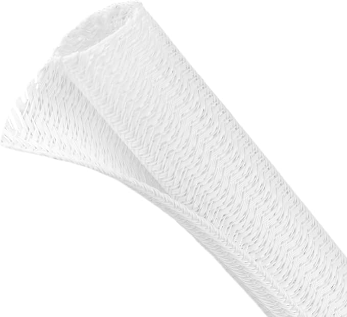 Split Wire Loom Tubing, Cable Protector Sleeve, Braided Cable Management for TV/Computer/Home Theater/Engine Bay, Cord Protectors from Pets No Chew (White, 1"-10ft)