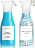 Laundry Detergent Dispenser Bottle 20oz with Waterproof Label for Laundry Detergent Soap Fabric Softener Bleach Scent Booster Beads, Sturdy PET Bottle for Laundry Room Decor 2 Pack White