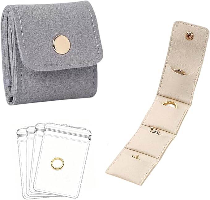 Mini Travel Jewelry Bag,Mini Jewelry Pouch,Protable travel Jewelry Storage Organizer Case,Small Jewelry Storage Roll with Buckle for Earrings,Rings,Necklaces (Gray, 1Pcs)