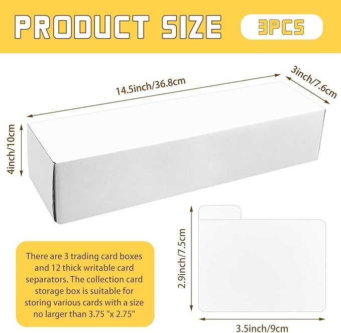 Trading Card Storage Box with Dividers, 3 Pack • 820 Count Bulk Card Collection Case, Corrugated Cardboard Storage Box for Sports, TCG/Magic/Mtg Cards (Horizontal Length 14.5 Inch)