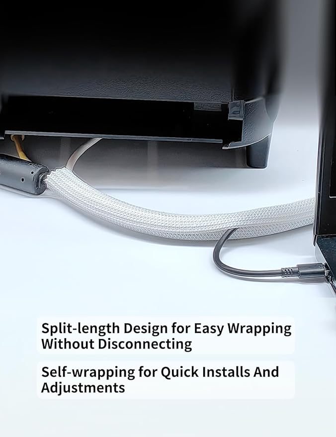 Cable Management Split Wire Loom Sleeve - Cord Hider & Protector for Desk, Pet Chew Proof, Wire Cover Organizer, Flexible Tube for Wires and Cables (3/4 Inch 25FT, White)
