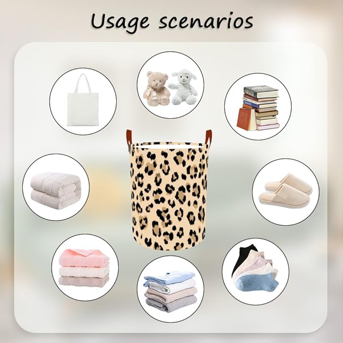 Laundry Baskets 15.7x19.7 Inch Large Classic Leopard Print Design Collapsible Laundry Hamper with Handles Oxford Fabric Clothes Storage Bin Foldable Dirty Clothes for Bedroom Bathroom Dorm